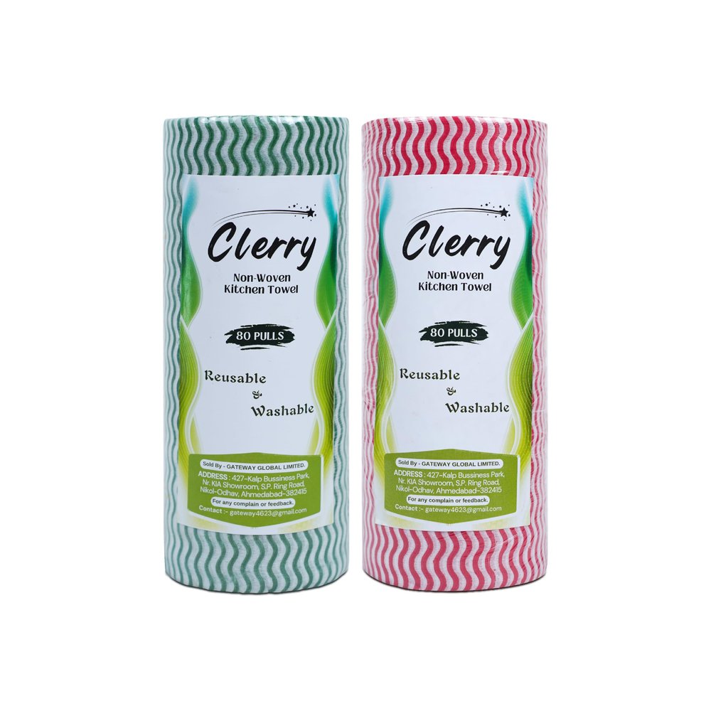 Clerry Non-Woven Reusable Kitchen Towel Rolls Multipurpose, Highly Absorbent and Durable Cleaning Cloths for Household, Kitchen & Bathroom | Kitchen Tissue Roll Pack of 2 (160 Sheets)