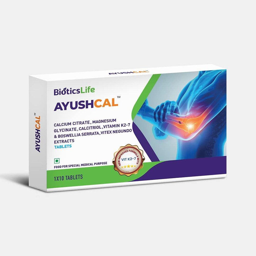 BIOTICSLIFE Ayushcal Phytoactive Calcium Supplement with Vitamin K & Herbal Extracts, Bone Strength, Muscle & Nerve Support, Joint Lubrication, Osteoporosis & Postmenopausal Care, 30 Tablets
