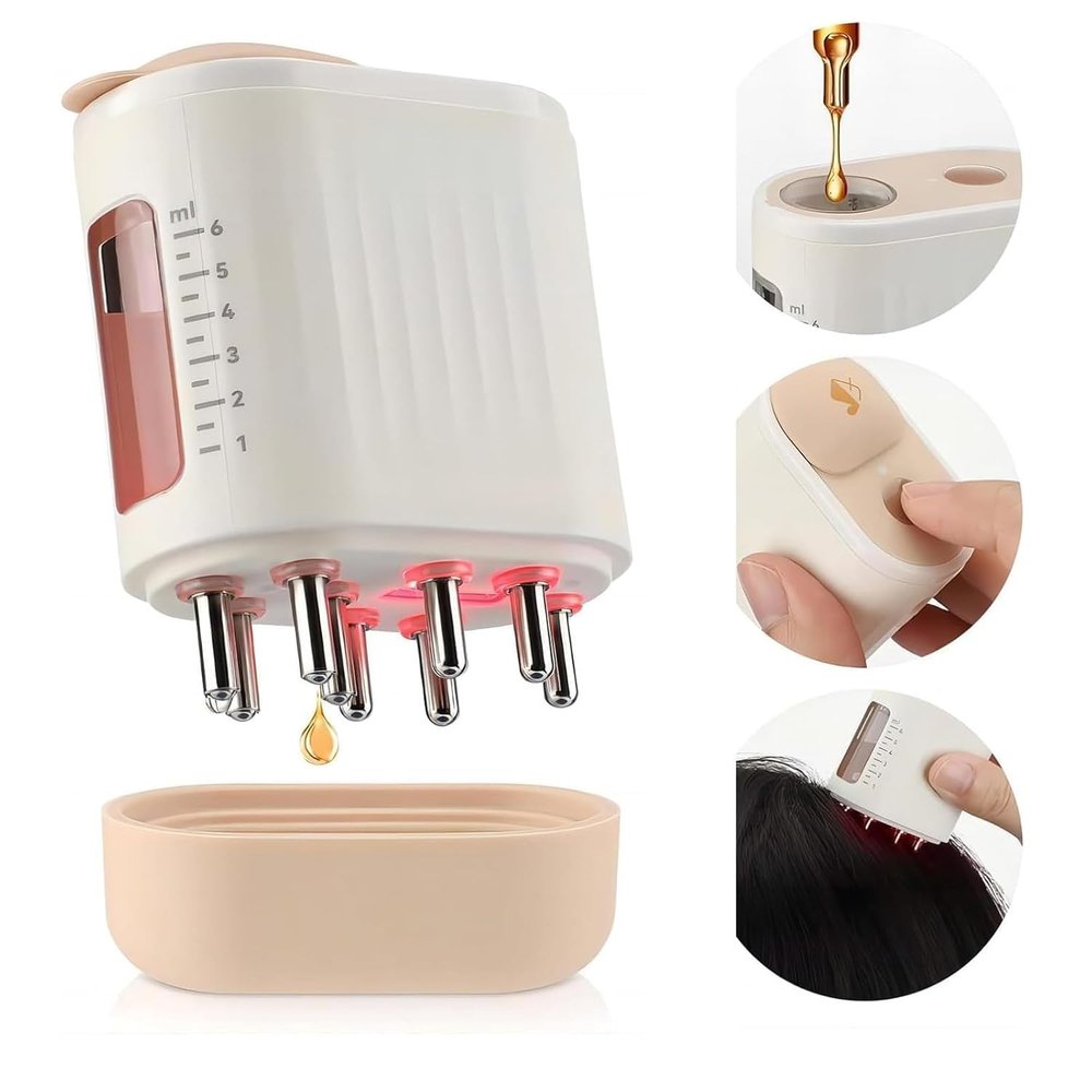 ATCAN Rechargeable Electric Hair Oil Applicator with Red Light Therapy | 2-in-1 Scalp Massager & Oil Dispenser | Microcurrent Technology for Hair Growth | 6ml Tank | High-Frequency Massage for Enhanced Absorption | Ideal for Men & Women