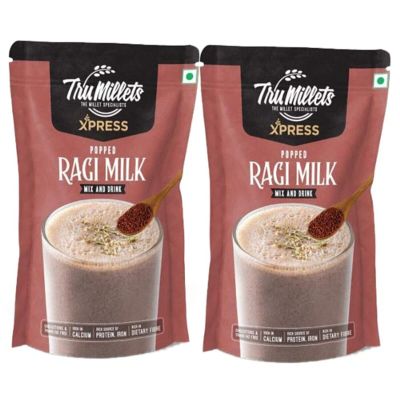 Trumillets Xpress Instant Popped Ragi Millets Milk Mix,Healthy Drink 200gm, Rich in calcium,Iron, and Fiber,crucial for bone health, especially in growing children and women,excellent source of dietary fiber,aids digestion and helps maintain a health