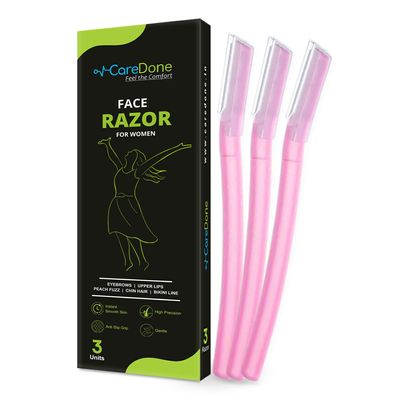 Caredone Flawless Reusable(Pack of 3) | Mini Face & Eyebrow Razor with Single Steel Blade | Painless Hair Removal for Upper Lips, Forehead, Sideburns. (Ladies Face Razor)
