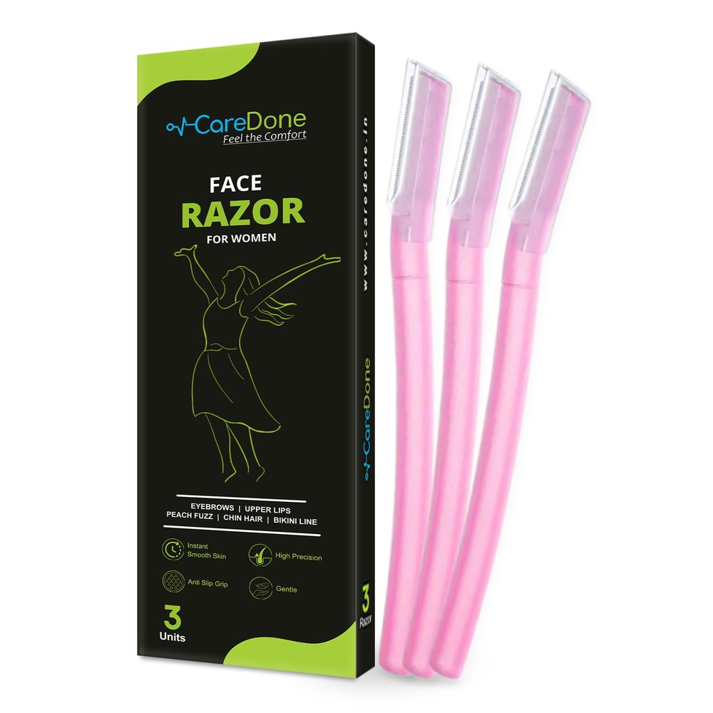 Caredone Flawless Reusable(Pack of 3) | Mini Face & Eyebrow Razor with Single Steel Blade | Painless Hair Removal for Upper Lips, Forehead, Sideburns. (Ladies Face Razor)
