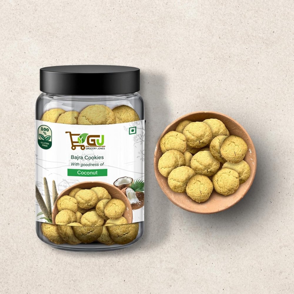 GROCERY JONES Bajra Cookies With Coconut Flavorful Millet Cookies | Coconut Cookies | No Maida & No Refine Sugar | Healthy Diet Snack Gluten-Free | 200 g (Pack Of 1)