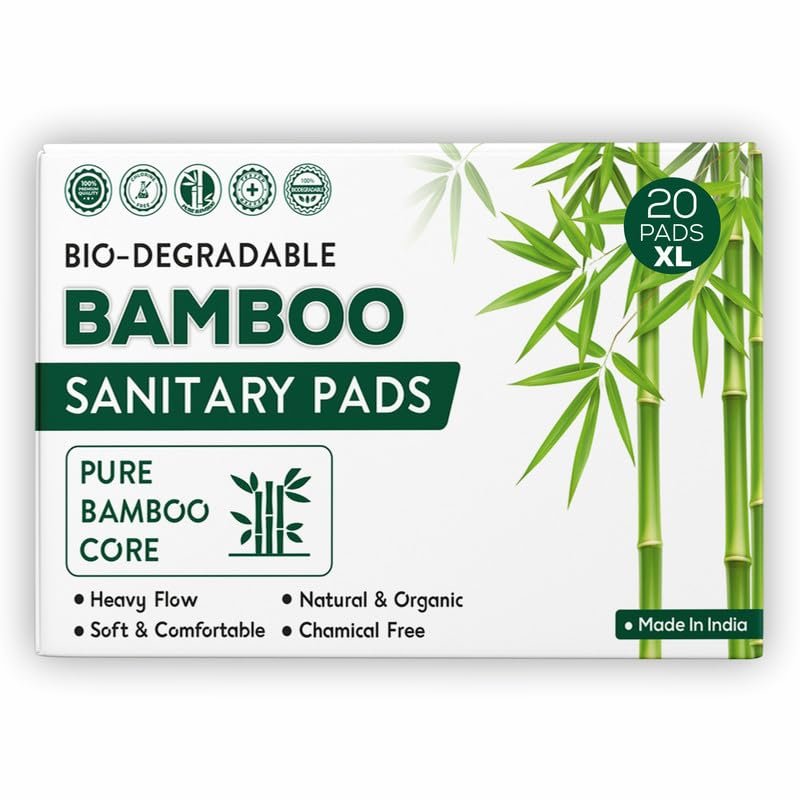 ARGONIUM Elon Biodegradable Bamboo Sanitary Napkin/Pad|Pack Of 20 |Xl-280Mm|Bamboo Core|Safe On Skin For Women|Toxic-Free & Rash-Free|Unscented|50% Wider Back|Leakproof|Made Safe|Heavy Flow