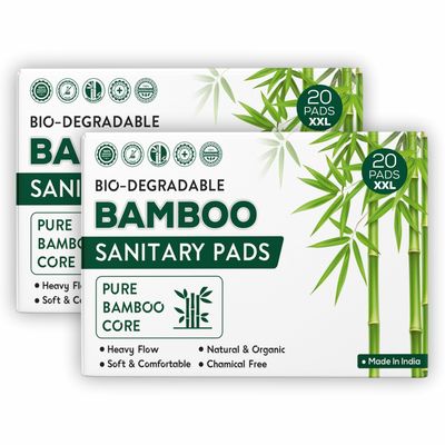ARGONIUM Elon Biodegradable Bamboo Sanitary Napkin/Pad| Pack Of 40 |Xxl-320Mm| Bamboo Core| Safe On Skin For Women| Toxic-Free & Rash-Free| Unscented| 50% Wider Back|Skin Friendly