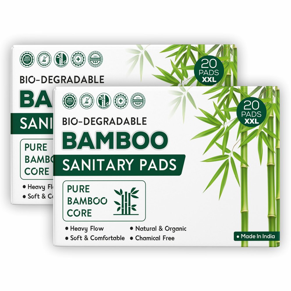 ARGONIUM Elon Biodegradable Bamboo Sanitary Napkin/Pad| Pack Of 40 |Xxl-320Mm| Bamboo Core| Safe On Skin For Women| Toxic-Free & Rash-Free| Unscented| 50% Wider Back|Skin Friendly