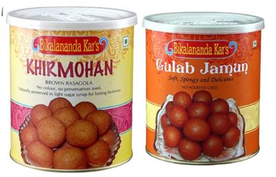 Bikalananda Kar's Oriya Sweets/Combo, Khiramohana and Gulab Jamun/Salepur Rasogollas Each 500 G (PACK OF 2) TIN Packed/Shelf Life 6 Months