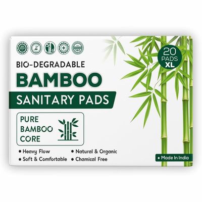 ARGONIUM Elon Biodegradable Bamboo Sanitary Napkin/Pad|Pack Of 20 |Xl-280Mm| Bamboo Core|Safe On Skin For Women|Toxic-Free & Rash-Free|Unscented|50% Wider Back