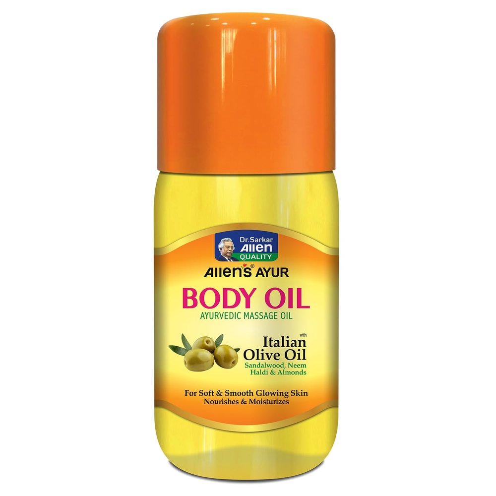 Allen's Body Massage Oil 450 ml x 4 Packs - Ayurvedic massage oil enriched with Italian olive oil, sandalwood