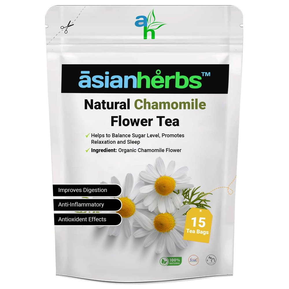 Asian Herbs Chamomile Tea - Relaxation & Comfort, Calming & Stress-Relief | Natural Herbal Blend for Evening Tranquility & Wellness (15 Tea Bags)