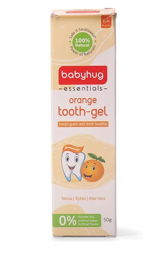 Babyhug Orange Flavoured Tooth Gel for Ages 6 Months+ |100% Natural Ingredients Fluoride Free No SLS/SLES- 50 g (1)