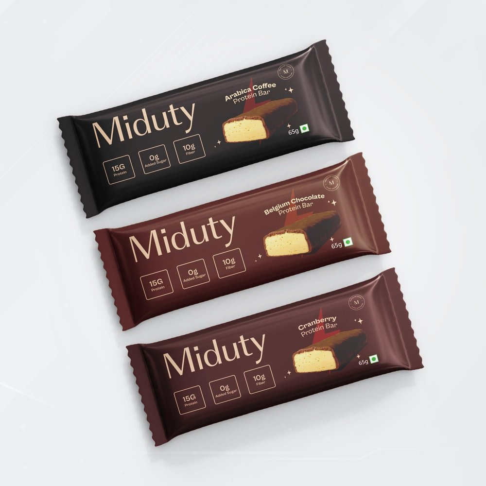Miduty High Protein Bars - 15 Gram Whey Protein Isolate,0 Gram Added Sugar,10 Gram Fiber - No Soy,No Peanuts - Belgium Chocolate (2 Pieces),Cranberry Flavors (1 Piece) For Fitness,65 Gram