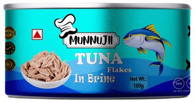 Munnujii Canned Tuna Flakes in brine, 160 gram  Protein-Rich Tuna for Nutritious Indian Meals, Salads, Snacks, Sandwiches, and More