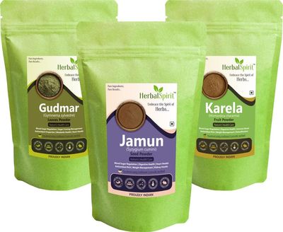 Herbal Spirit Madhunashini or Gudmar Powder, Karela Powder & Jamun Seed Powder | Bitter Gourd Powder, Jamun Powder and Gymnema Sylvestre or Sirukurinjan Powder | 100gm each (Pack 3)