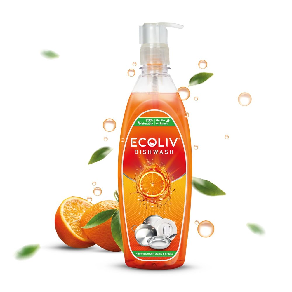 Ecoliv Natural Dishwash Gel 500 ml Bottle, Removes Tough Stains and Grease