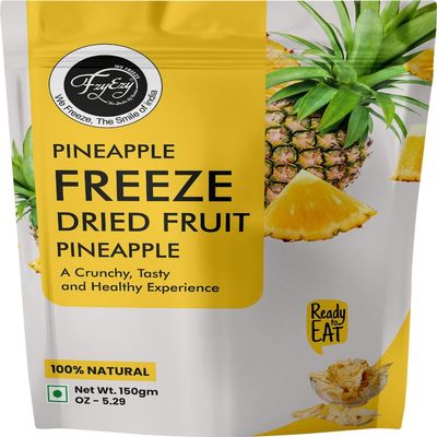 FzyEzy Healthy Premium Freeze-Dried Pineapple Fruit Slices | Pantry Groceries Dehydrated Perfect for Healthy Snacking, Candy, Baking, Smoothie, Juice, Cake, Ice cream, Cereal | Promotes Good Digestive Health | Ideal Slices for Kids & Adults (150g)