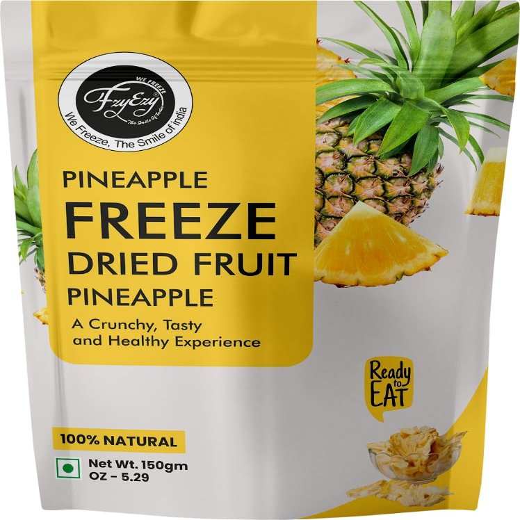 FzyEzy Healthy Premium Freeze-Dried Pineapple Fruit Slices | Pantry Groceries Dehydrated Perfect for Healthy Snacking, Candy, Baking, Smoothie, Juice, Cake, Ice cream, Cereal | Promotes Good Digestive Health | Ideal Slices for Kids & Adults (150g)