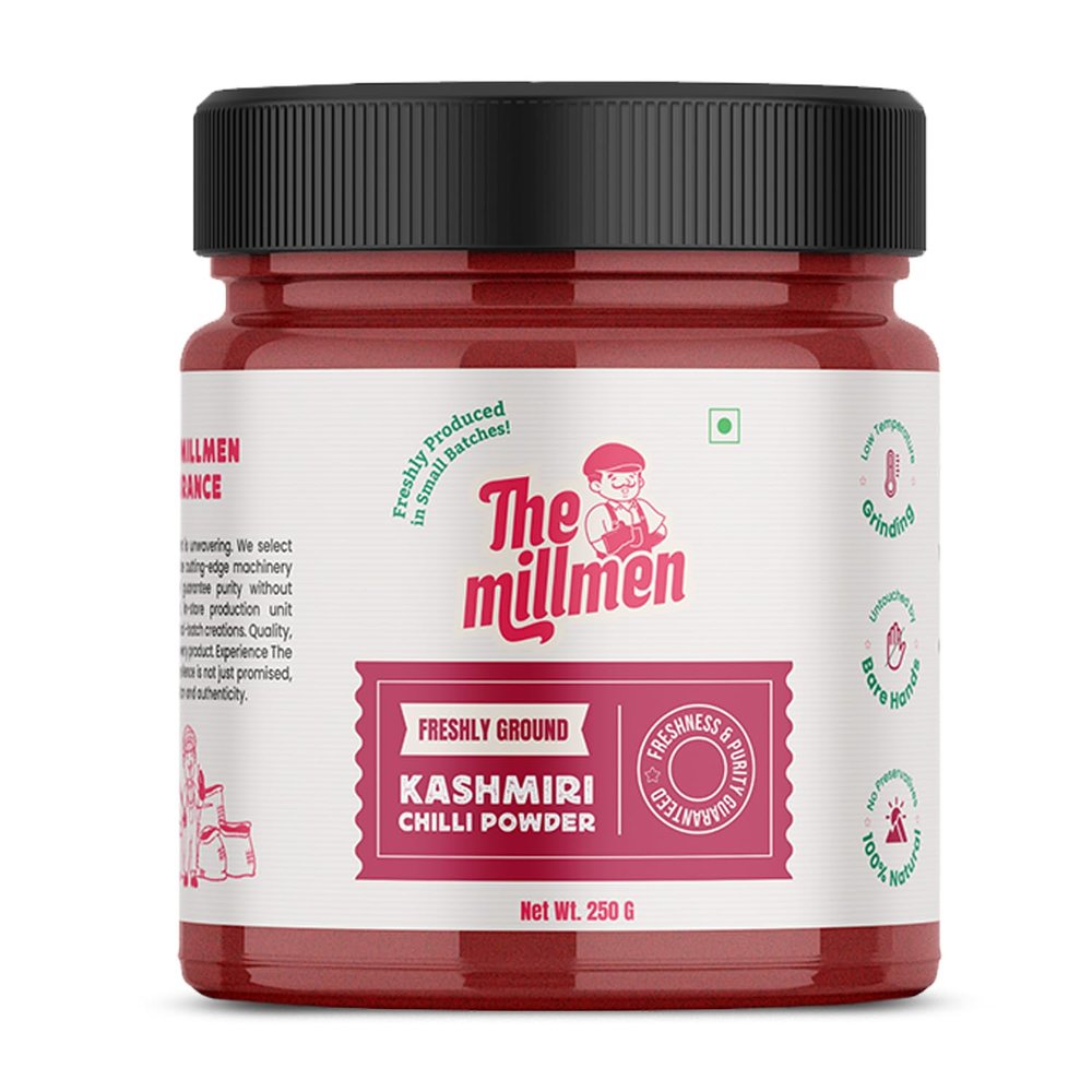 The Millmen 100% Natural & Fresh Kashmiri Chilli Powder (Kashmiri Mirch Powder) - Premium Kashmeeri Chilly Powder for Cooking - Authentic Red Colour - No Additives or Preservatives - No GMO - 250 GM