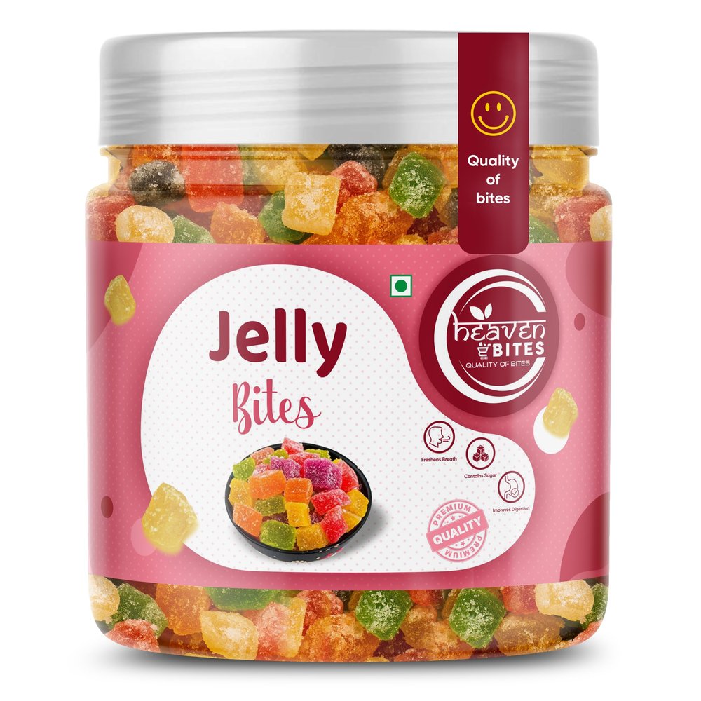 Heaven Bites Mixed Fruit Jelly Bites 200 GM | Sugar-Coated Jelly Candy Beans | Sweet & Chewy Juicy Jellies Toffee - Jar Pack Sugar Assorted Fruits Candy, Fruit Candy, Jelly Candy