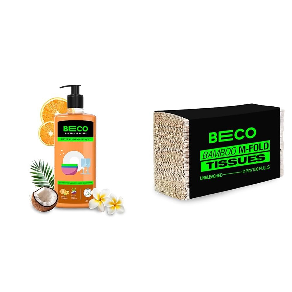 Beco Natural Dishwash Liquid-750ml |Orange Citrus Freshness| 100% Ecofriendly-Tough Grease removal A