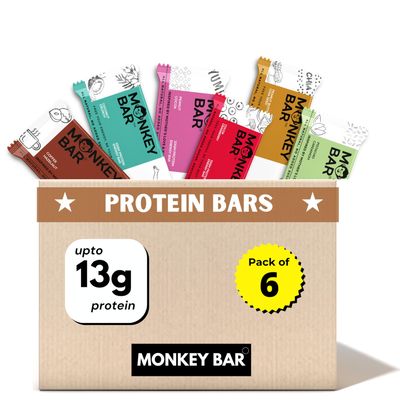 MONKEY BAR - Clean Protein Bars - 6 X 50g, upto 13g Protein, Just 5-7 Natural Ingredients, Healthy & High Protein Snack Bar, No Added Sugar