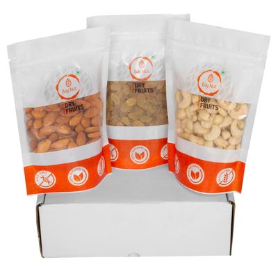 BayNut Diwali Hampers for gifting with 300 gm dryfruits, 4 metal diya, roli chawal, greeting card