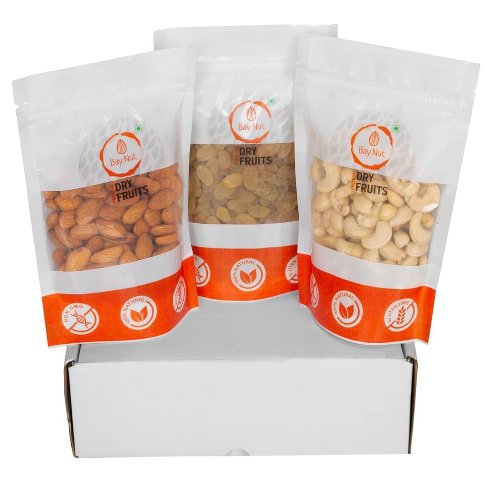 BayNut Diwali Hampers for gifting with 300 gm dryfruits, 4 metal diya, roli chawal, greeting card