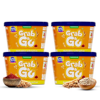 Bebe Burp Travel Pack Grab & Go | Multi Millet with Saffron| No Preservatives No Salt | Lightly Sweetened with Date Powder | Made with Ragi,Jowar and Oats 30gm each (Pack of 4) | 120gms