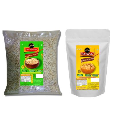 Bengali Special Lal Batasha & Khoi Combo | handmade kheel(120g) & gur batasa(300g) combo pack | puja items