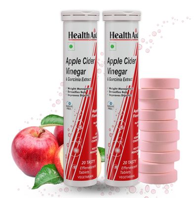 HealthAid Apple Cider Vinegar with Garcinia Cambogia Extract 20 Sugar-Free Effervescent Tablets | Supports Healthy Digestion, Metabolism & Gut Balance | Enriched with Vitamins B6 & B12 for Energy & Wellness | Pack of 2