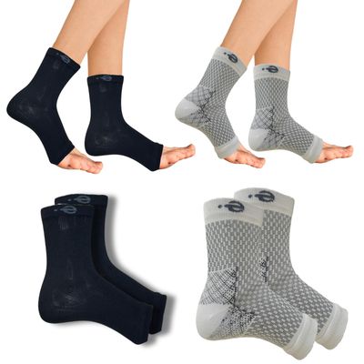 Compression Socks | Bamboo Cotton Open Toe | Women & Men | Plantar Fasciitis Socks for Neuropathy |Plantar Fasciitis Relief | Arch Support | Ankle & Foot Swelling | Black, Speckled White | Pack of 2