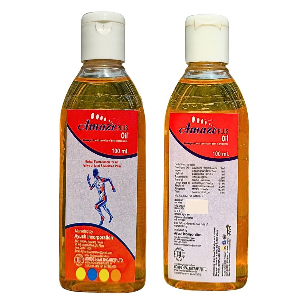AMAZE Plus Ayurvedic Massage Oil for Pain Relief, 10 ml, Blend of 9 Oils