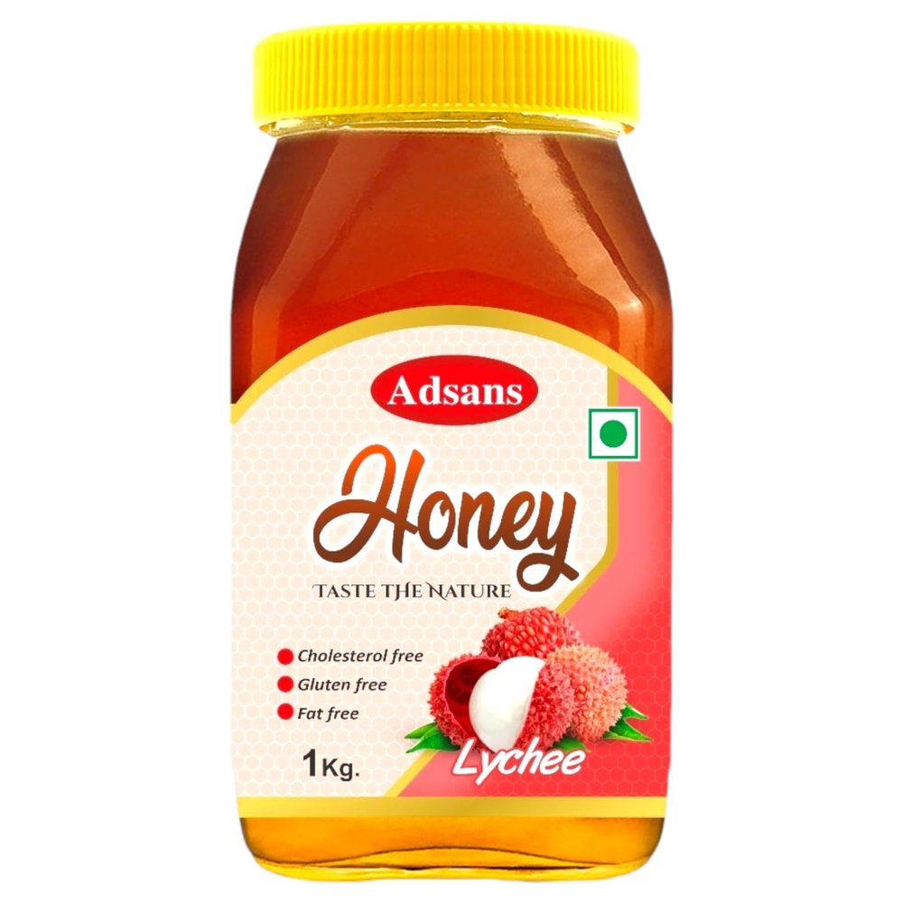 Adsans Lychee Raw Honey Organic Certified, 1kg Pack - 100% Pure, Natural Flavoured - Energy & Immunity Booster for Adults & Kids - Unpasteurized Unfiltered Honey