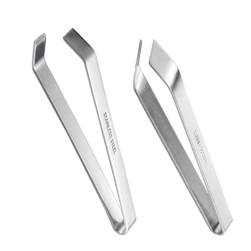 ATORSE 2X Fish Bone Tweezers Manual Portable Plucking Clamp Flat and Slant Tweezers
