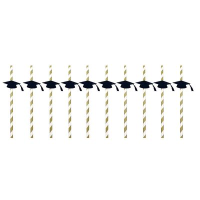 ATORSE 10 Pieces Glitter Dr. Cap Stripe Paper Drinking Straw Graduation Party Decor