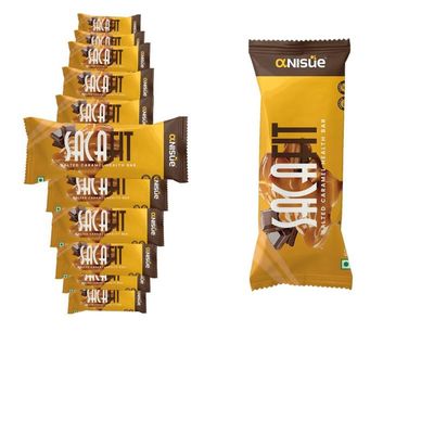 Anisue Health Bar Sacafit Salted Caramel | Snack with 15g Plant-Based Pea Protein | Indulgence for Energy & Wellness on-the-Go (Pack of 12)