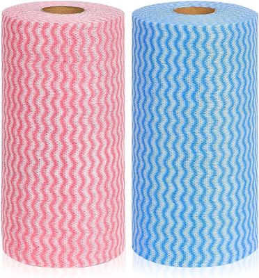 BELLE MAIN Non-Woven Reusable Kitchen Towel Roll | Blue & Red Kitchen Cloth | Food Safe | Lint-free and Residue-Free | Washable and Reusable | Highly Absorbent - (Pack of 2) 80 Pulls Per Roll