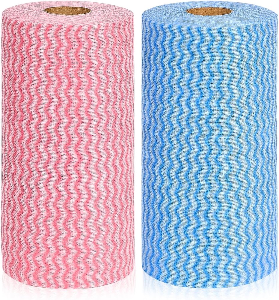 BELLE MAIN Non-Woven Reusable Kitchen Towel Roll | Blue & Red Kitchen Cloth | Food Safe | Lint-free and Residue-Free | Washable and Reusable | Highly Absorbent - (Pack of 2) 80 Pulls Per Roll