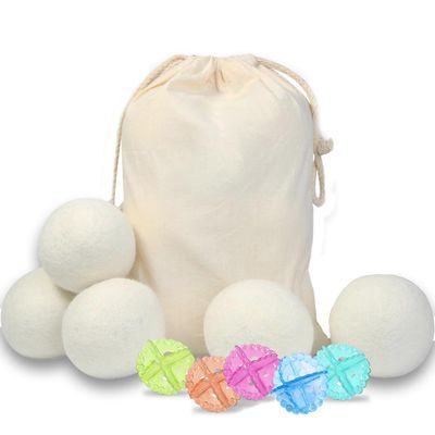 MADHYA Natural Wool Dryer Balls 5 Pcs + 5 Pcs Laundry Ball, Natural Fabric Softener, Reusable, Reduces Clothing Wrinkles & Saves Drying Time, Dryer Sheets & Liquid Softener, Lint Free Fabric Fluffier