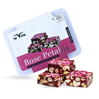 Dry Fruits Rose Petal Barfi | Shahi Gulab Chikki Healthy Mithai 250g | Cashews, Almonds, Pistachios, Gulkand & Black Raisins Pure Ghee & Low Sugar | Festive Indian Sweets & Rose Flavor Mix Nuts Bars