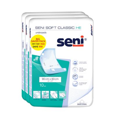 Seni Soft Classic HE Underpads - 30pcs | Pack of 3 | 90x60 cm | Ecomony | Comfort & Soft | Bed ridden safety | Leakage Proof | Odor stop