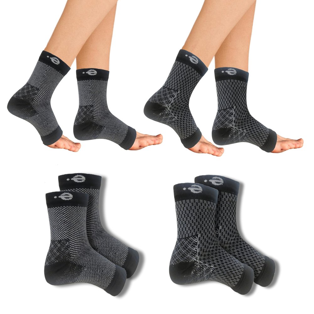 Compression Socks | Bamboo Cotton Open Toe | Women & Men | Plantar Fasciitis Socks for Neuropathy |Plantar Fasciitis Relief | Arch Support | Ankle & Foot Swelling | Inverted Black, Dot Black|Pack of 2