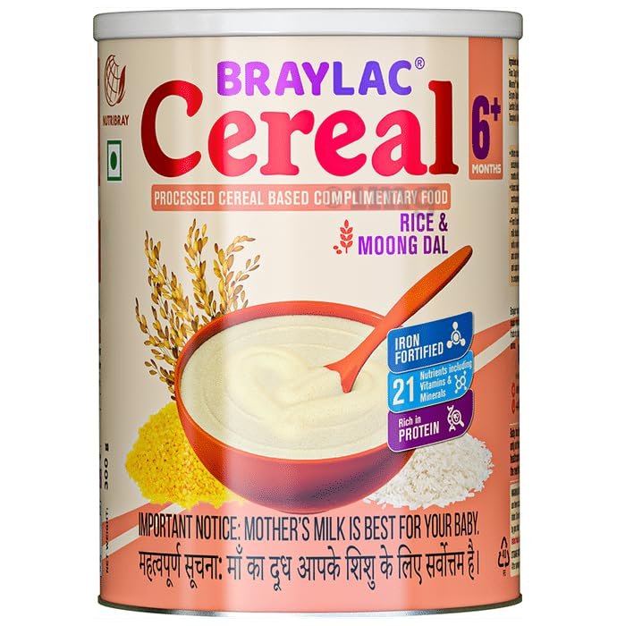 Braylac Cereal Rice & Moong Dal Baby Cereal Easy to Digest, 6+ Months baby|300gm Tin Pack