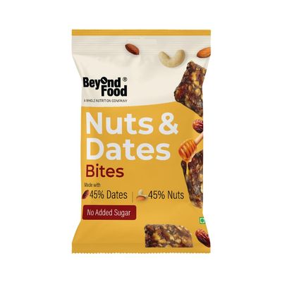 Beyond Food Nuts & Dates Bites Made with 45% Dates and 45% Nuts - Pack of 10 & 20G Each - No Added Sugar & All-Natural Ingredients - Naturally Sweet - Ideal for Office, School, Travel