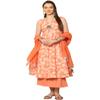 Jompers Women's Orange Printed Flared Kurta pallazos Dupatta Set. (Orange, XL) view 1