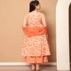 Jompers Women's Orange Printed Flared Kurta pallazos Dupatta Set. (Orange, XL) view 2