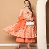 Jompers Women's Orange Printed Flared Kurta pallazos Dupatta Set. (Orange, XL) view 4