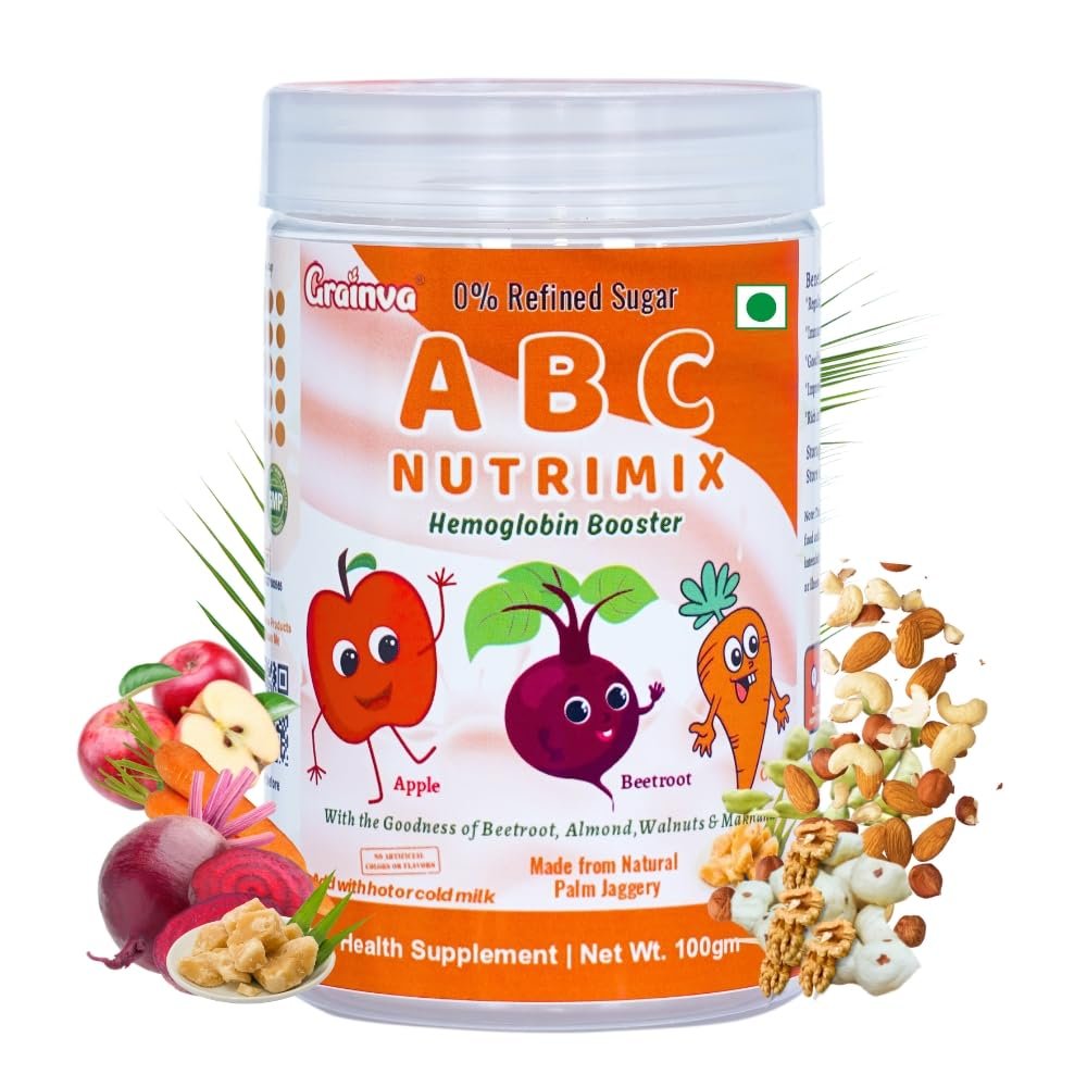 Grainva Nutri Mix ABC Malt Powder 100g | Natural Apple, Beetroot, Carrot Health Mix | Dry Fruits-Enriched Milk Powder | Chemical-Free, No Refined Sugar | Nutritious Drink for Kids, Adults, and Women