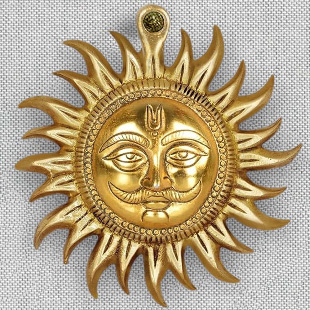 MF Surya Dev Metal Wall Hanging Sun Face Statue Puja Vastu Figurine Surya For Positivity For Home Enterance & Office Decor, Brass Finish,Surya Bhagwan Wall Hanging (Surya Face) - 10
