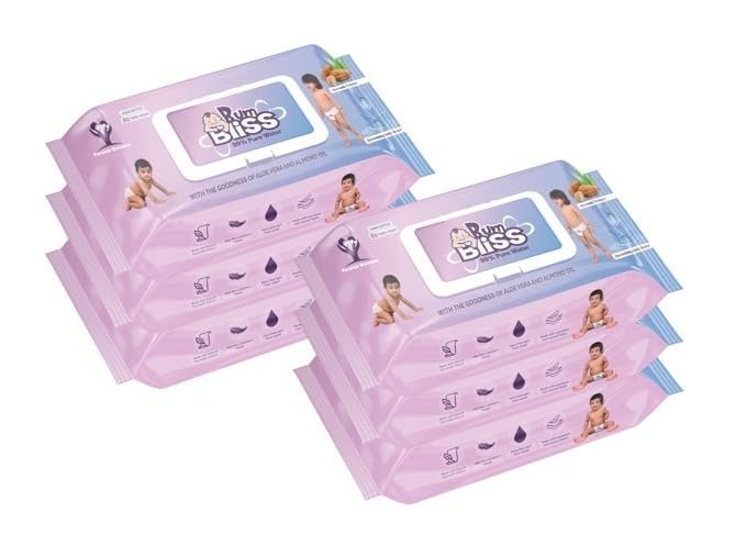 BumBliss 99% Pure Water, Organic, Unscented Baby Wipes with Lid I 80 Wipes x Pack of 6 - 480 Wipes I Clinically, Dermatologically & Pediatrician tested I Goodness of Ayurvedic Extracts - Aloe Vera Extract, Almond Oil & Lavender Oil I Free from - Alc